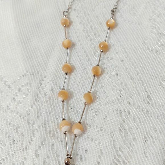 Long necklace Amber and white colors - Picture 4 of 10